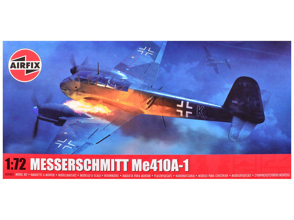 Level 2 Model Kit Messerschmitt Me410A-1 Fighter Aircraft with 2 Scheme Options 1/72 Plastic Model Kit by Airfix Airfix
