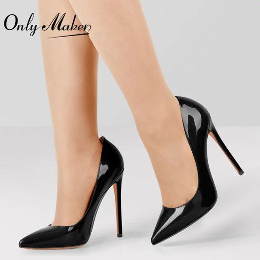 Onlymaker Women Pumps Pointed Toe Slip-On Thin Heels Patent Leather Party Wedding Office Lady Big Size Shoes Pi-Mart
