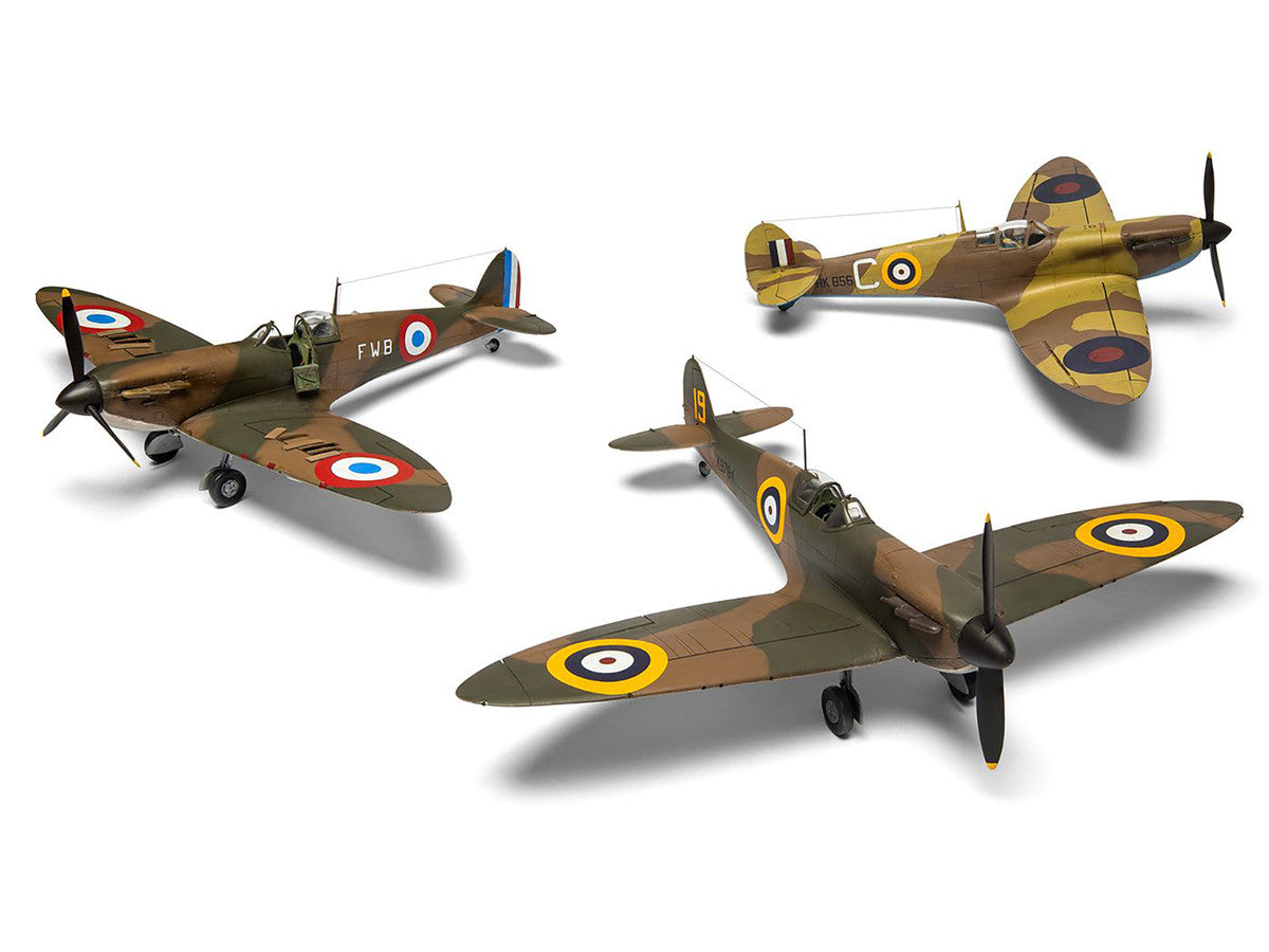 Level 2 Model Kit Supermarine Spitfire Mk.I Fighter Aircraft with 3 Scheme Options 1/48 Plastic Model Kit by Airfix Airfix