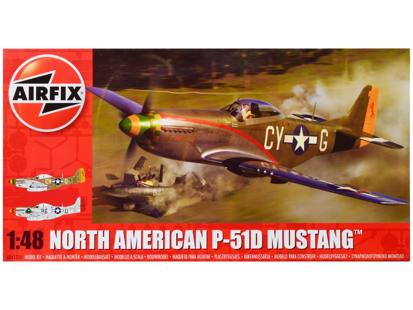 Level 2 Model Kit North American P-51D Mustang Fighter Aircraft with 2 Scheme Options 1/48 Plastic Model Kit by Airfix