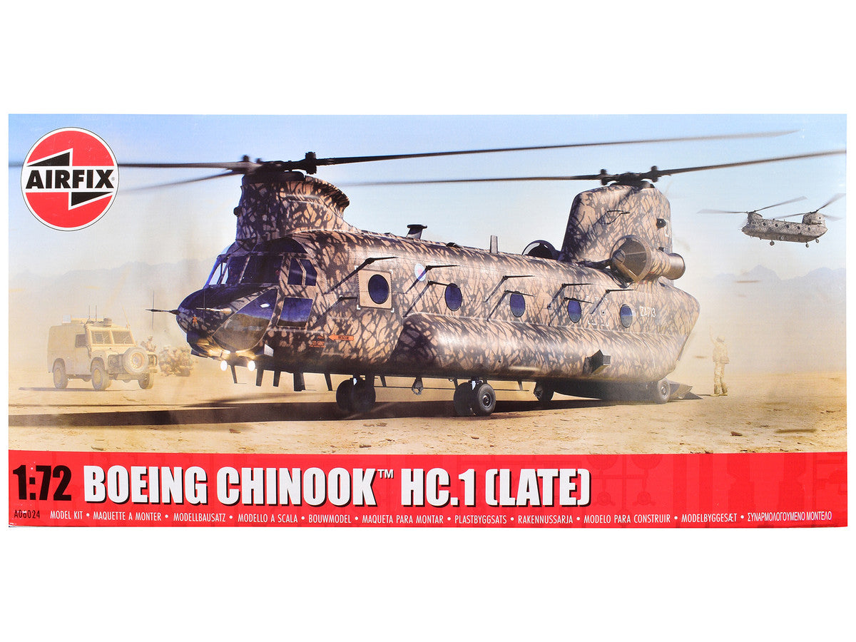 Level 3 Model Kit Boeing Chinook HC.1 (Late Production) Helicopter with 2 Scheme Options 1/72 Plastic Model Kit by Airfix Airfix