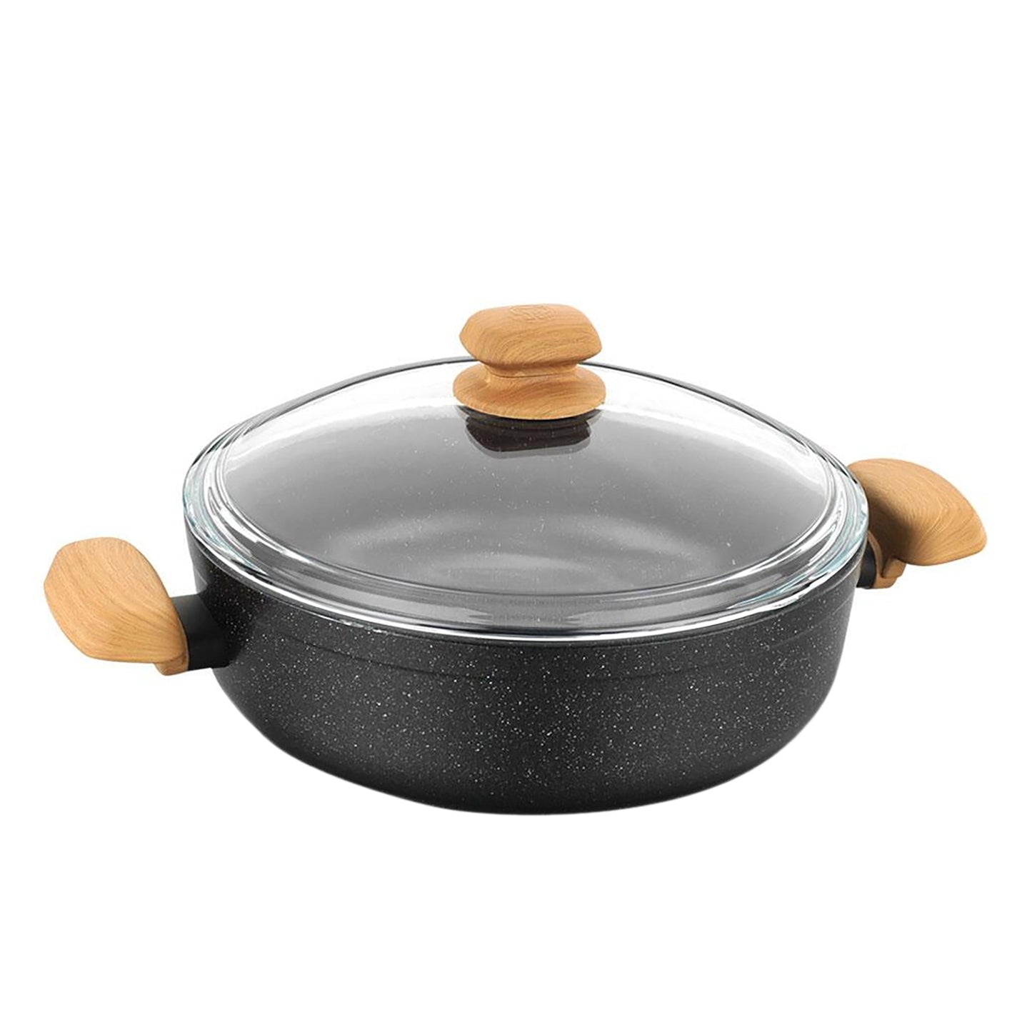 Korkmaz Montana 2 Piece 4 Liter Aluminum Nonstick Low Casserole Dish with Lid and Faux Wood Handles W2B