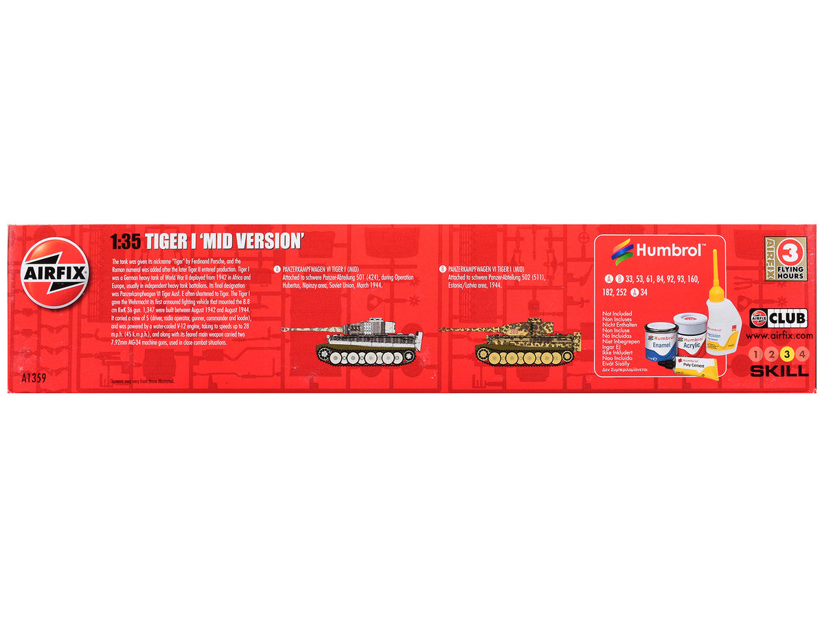 Level 3 Model Kit Tiger I "Mid Version" Tank with 2 Scheme Options 1/35 Plastic Model Kit by Airfix Airfix