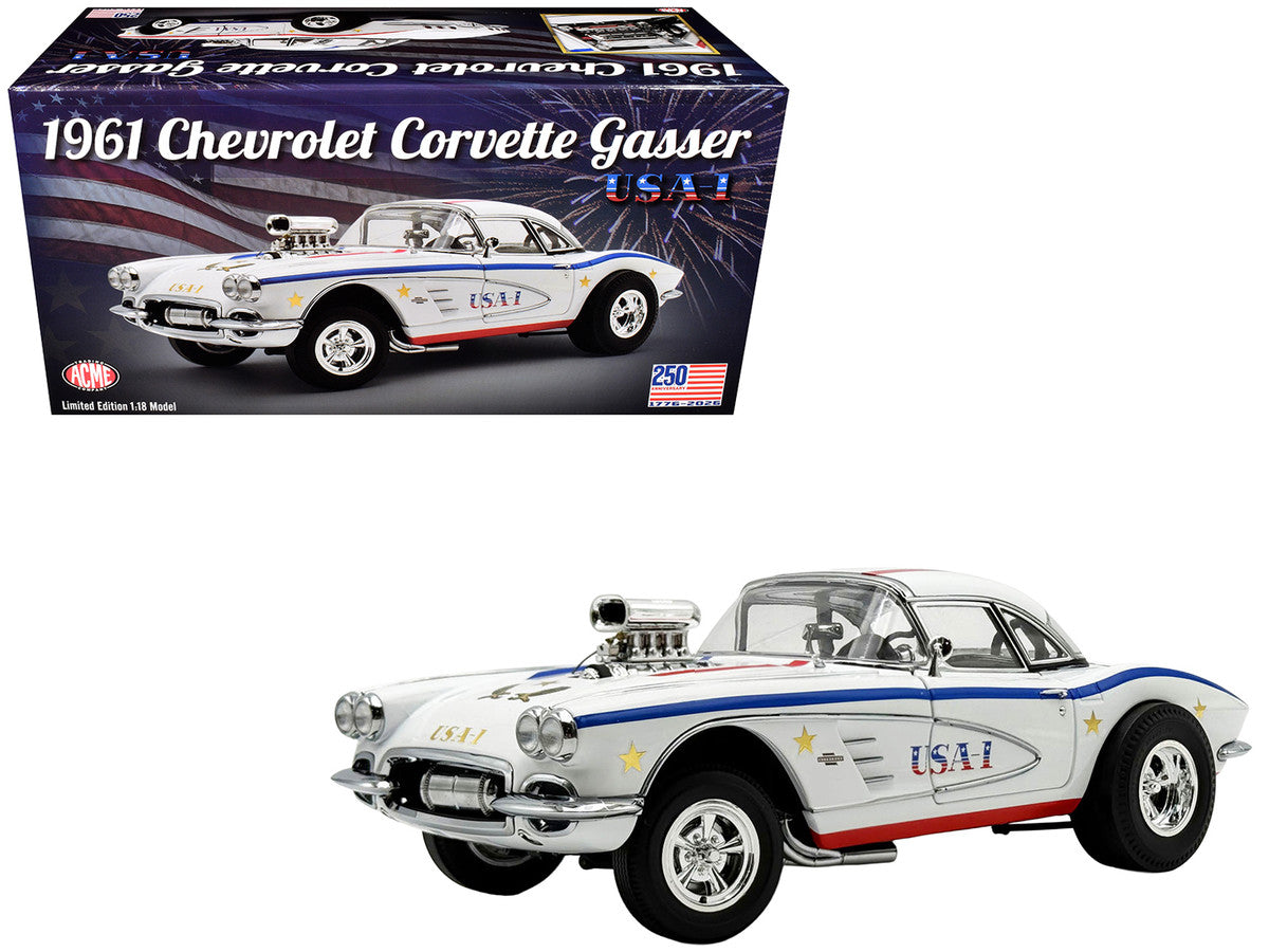 1961 Chevrolet Corvette Grand Sport Gasser "USA-1" White with Blue and Red Stripes Limited Edition to 362 pieces Worldwide 1/18 Diecast Model Car by ACME Acme