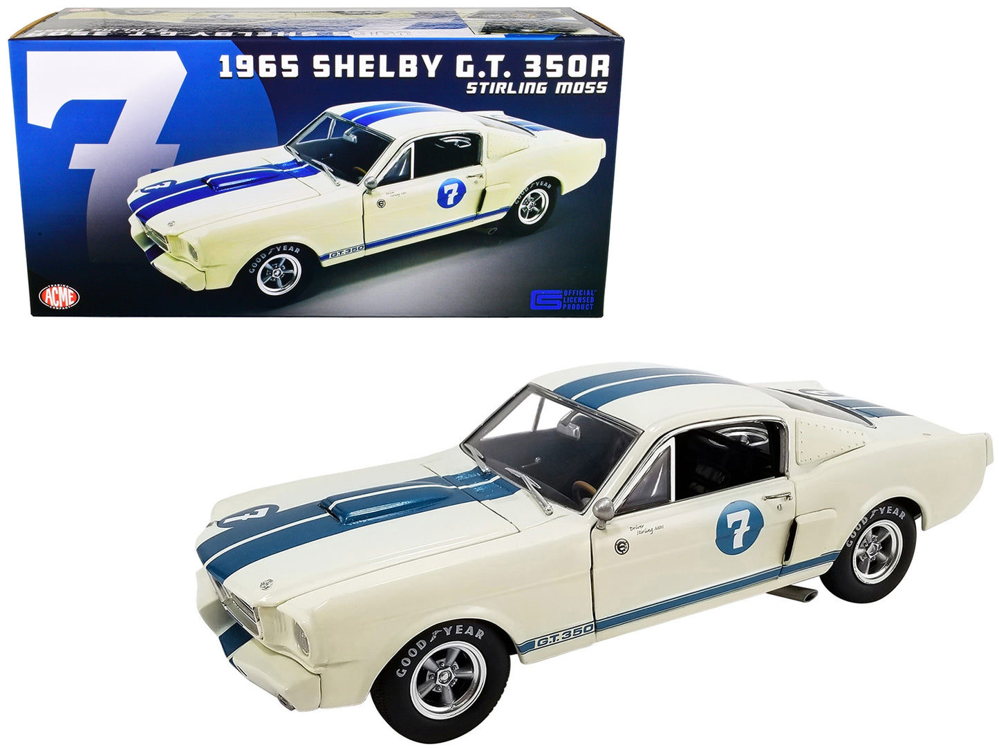 1965 Shelby GT 350R #7 "Stirling Moss" White with Blue Stripes Limited Edition to 516 pieces Worldwide 1/18 Diecast Model Car by ACME