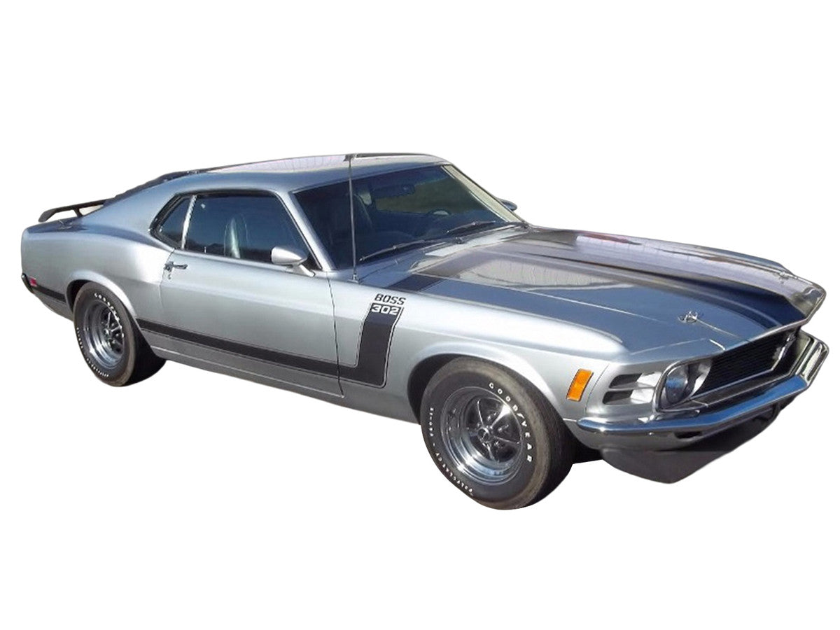 1970 Ford Mustang BOSS 302 "Special Order" Light Silver Metallic with Black Stripes Limited Edition to 302 pieces Worldwide 1/18 Diecast Model Car by ACME Acme