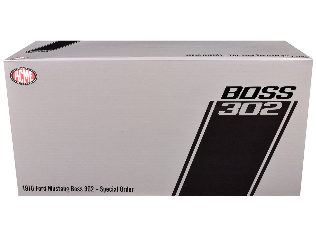 1970 Ford Mustang BOSS 302 "Special Order" Light Silver Metallic with Black Stripes Limited Edition to 302 pieces Worldwide 1/18 Diecast Model Car by ACME Acme