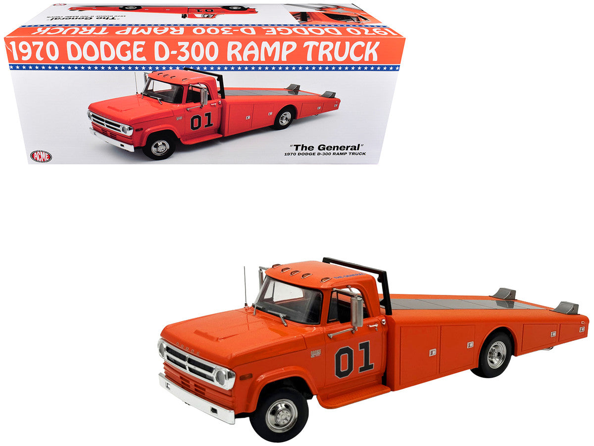 1970 Dodge D-300 Ramp Truck #01 "The General" Orange Limited Edition to 852 pieces Worldwide 1/18 Diecast Model Car by ACME Acme