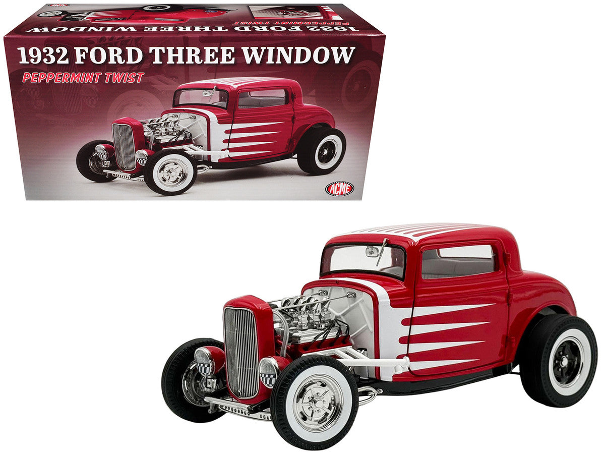 1932 Ford 3 Window Coupe "Peppermint Twist" Red with White Graphics Limited Edition to 372 pieces Worldwide 1/18 Diecast Model Car by ACME-4