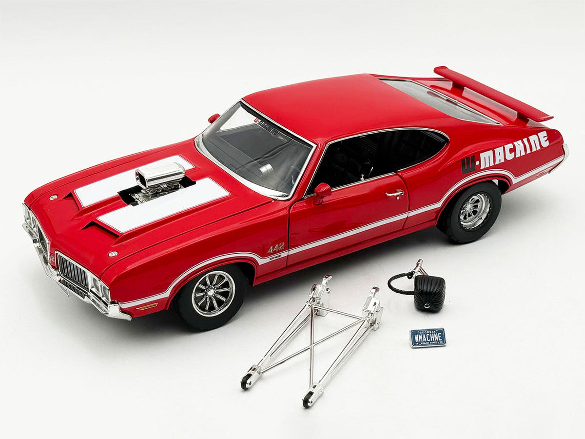1970 Oldsmobile 442 W30 "W-Machine - Drag Outlaws" Red with White Stripes Limited Edition to 300 pieces Worldwide 1/18 Diecast Model Car by ACME Acme