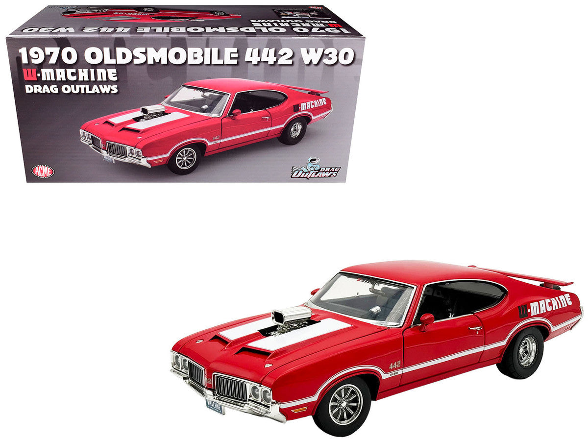 1970 Oldsmobile 442 W30 "W-Machine - Drag Outlaws" Red with White Stripes Limited Edition to 300 pieces Worldwide 1/18 Diecast Model Car by ACME Acme
