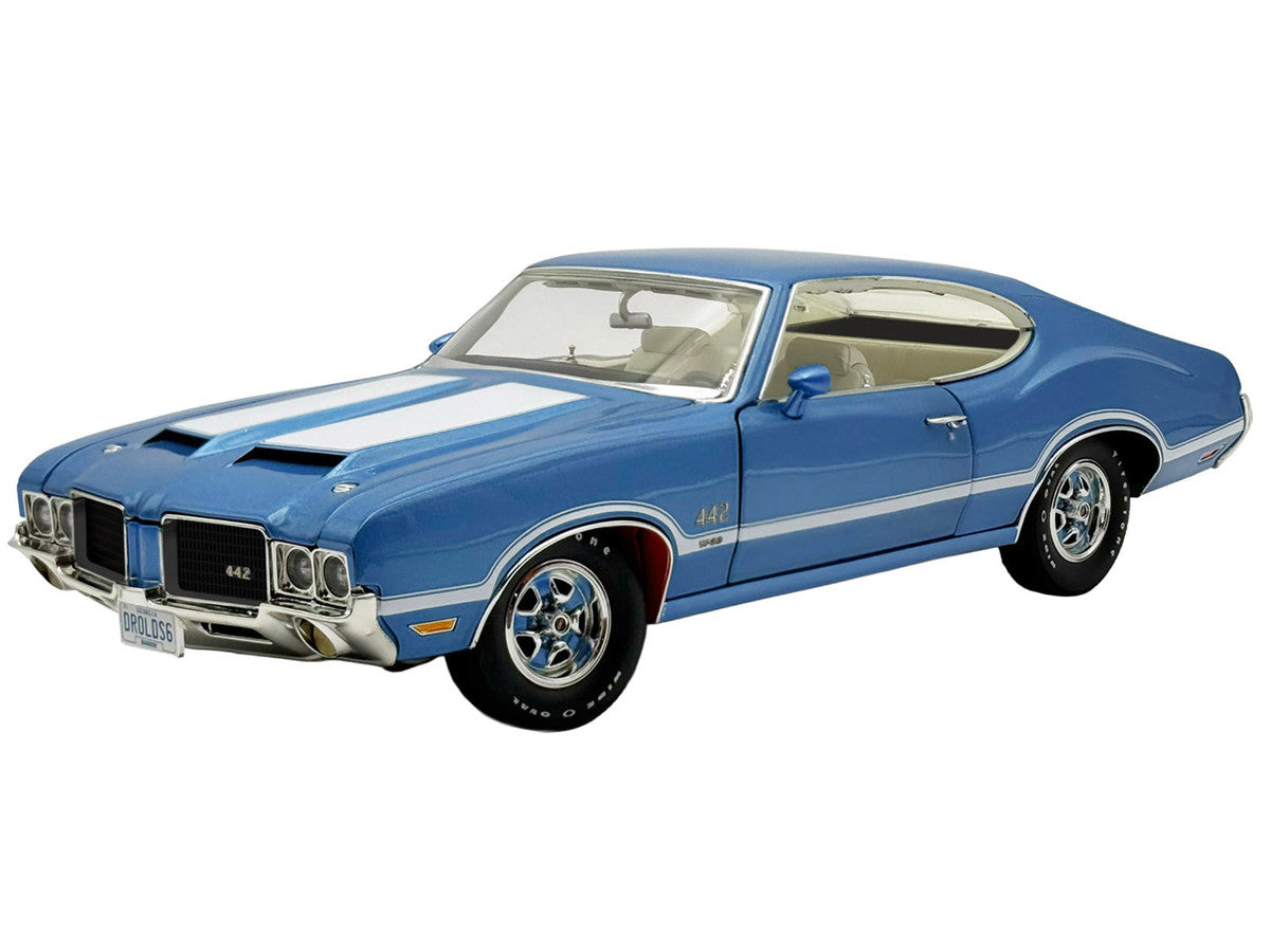 1971 Oldsmobile 442 W30 "Dr. Olds Release #6" Viking Blue Metallic with White Stripes Limited Edition to 442 pieces Worldwide 1/18 Diecast Model Car by ACME Acme