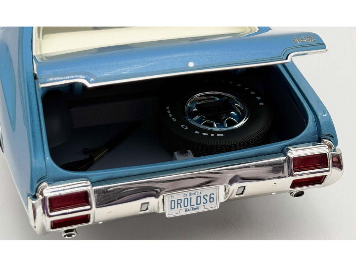 1971 Oldsmobile 442 W30 "Dr. Olds Release #6" Viking Blue Metallic with White Stripes Limited Edition to 442 pieces Worldwide 1/18 Diecast Model Car by ACME Acme