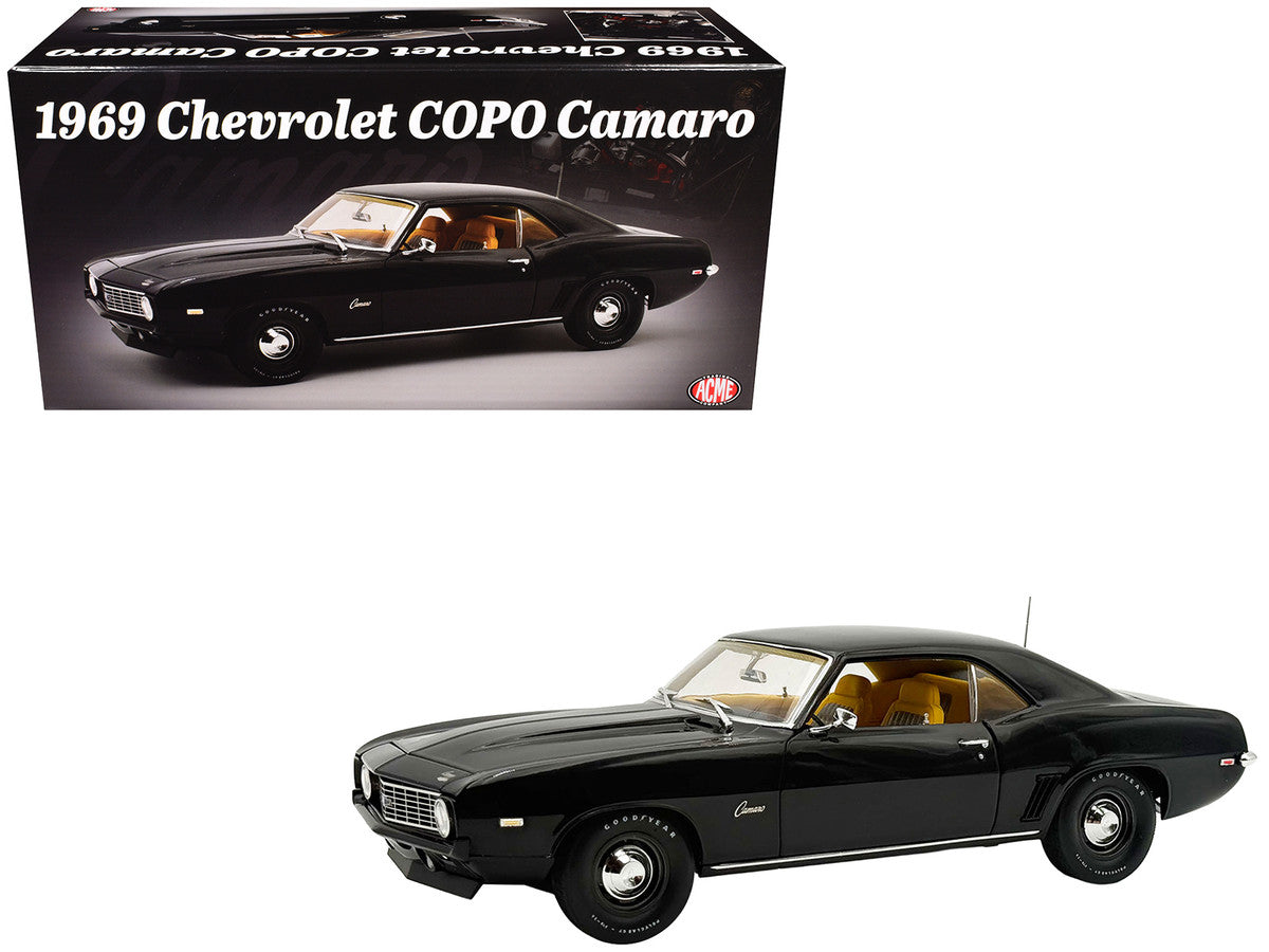 1969 Chevrolet COPO Camaro Tuxedo Black with Yellow Interior Limited Edition to 402 pieces Worldwide 1/18 Diecast Model Car by ACME Acme