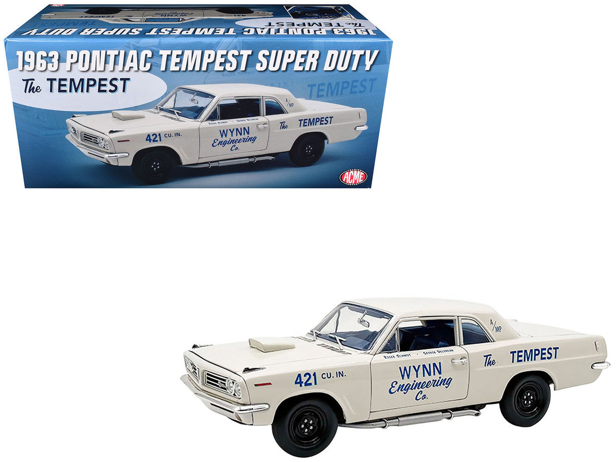 1963 Pontiac Tempest Super Duty "Wynn Engineering Co." White with Blue Interior Limited Edition to 315 pieces Worldwide 1/18 Diecast Model Car by ACME Acme