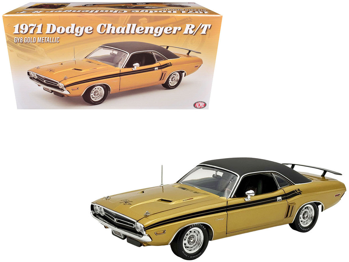 1971 Dodge Challenger R/T GY8 Gold Metallic with Black Stripes and Black Vinyl Top Limited Edition to 360 pieces Worldwide 1/18 Diecast Model Car by ACME-3