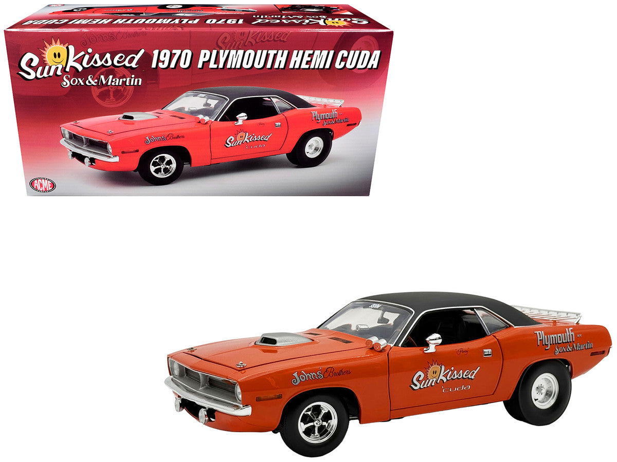 1970 Plymouth HEMI Cuda "Sun Kissed Cuda - Sox & Martin" Vitamin C Orange with Black Vinyl Top Limited Edition to 444 pieces Worldwide 1/18 Diecast Model Car by ACME Acme
