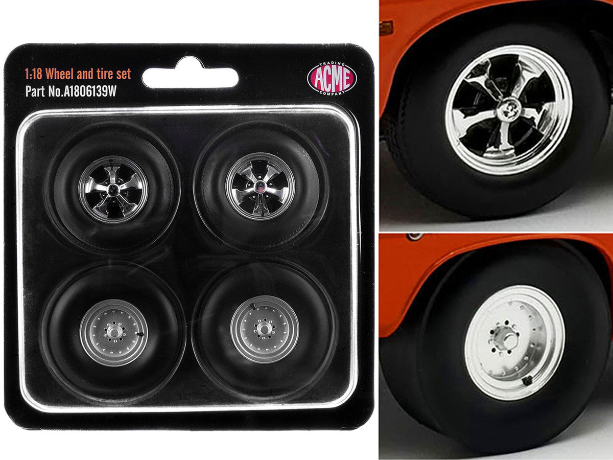 "Centerline/Keystone" Wheel and Tire Set of 4 pieces from 1970 Plymouth HEMI Cuda for 1/18 Scale Models by ACME Acme