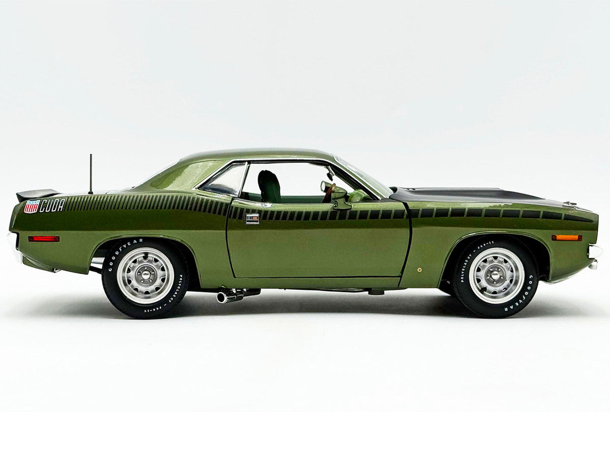 1970 Plymouth AAR Cuda Ivy Green Metallic with Black Stripes and Green Interior Limited Edition to 576 pieces Worldwide 1/18 Diecast Model Car by ACME Acme