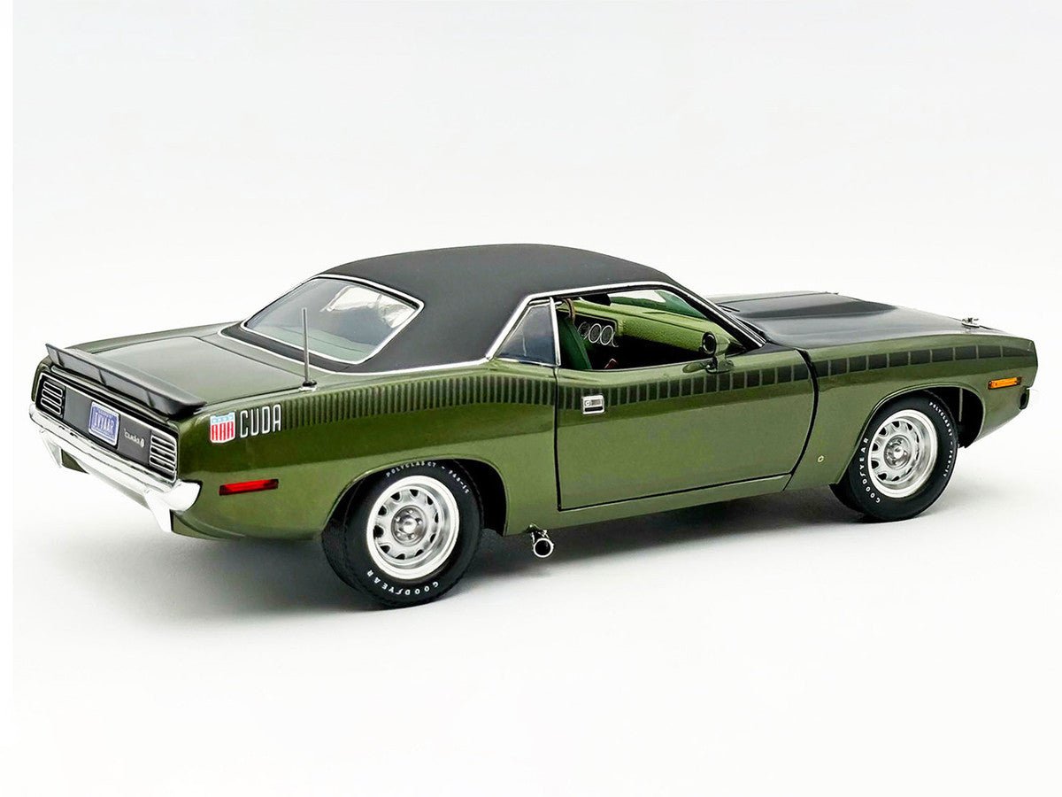 1970 Plymouth AAR Cuda Ivy Green Metallic with Black Stripes and Black Vinyl Top with Green Interior Limited Edition to 448 pieces Worldwide 1/18 Diecast Model Car by ACME Acme
