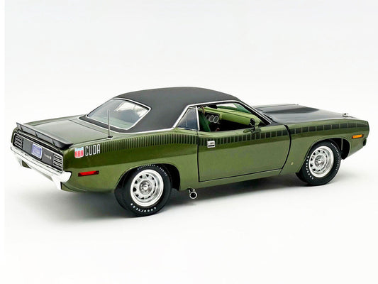 1970 Plymouth AAR Cuda Ivy Green Metallic with Black Stripes and Black Vinyl Top with Green Interior Limited Edition to 448 pieces Worldwide 1/18 Diecast Model Car by ACME Acme