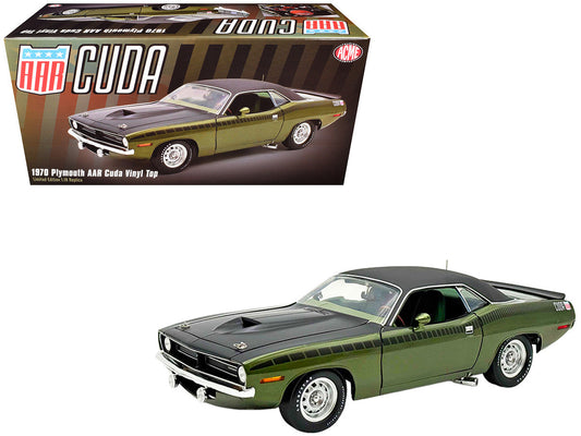 1970 Plymouth AAR Cuda Ivy Green Metallic with Black Stripes and Black Vinyl Top with Green Interior Limited Edition to 448 pieces Worldwide 1/18 Diecast Model Car by ACME Acme