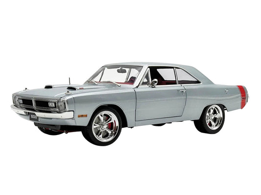 1970 Dodge Dart 440 Street Machine Titanium Silver Metallic with Red Tail Stripe and Red Interior Limited Edition to 594 pieces Worldwide 1/18 Diecast Model Car by ACME Acme