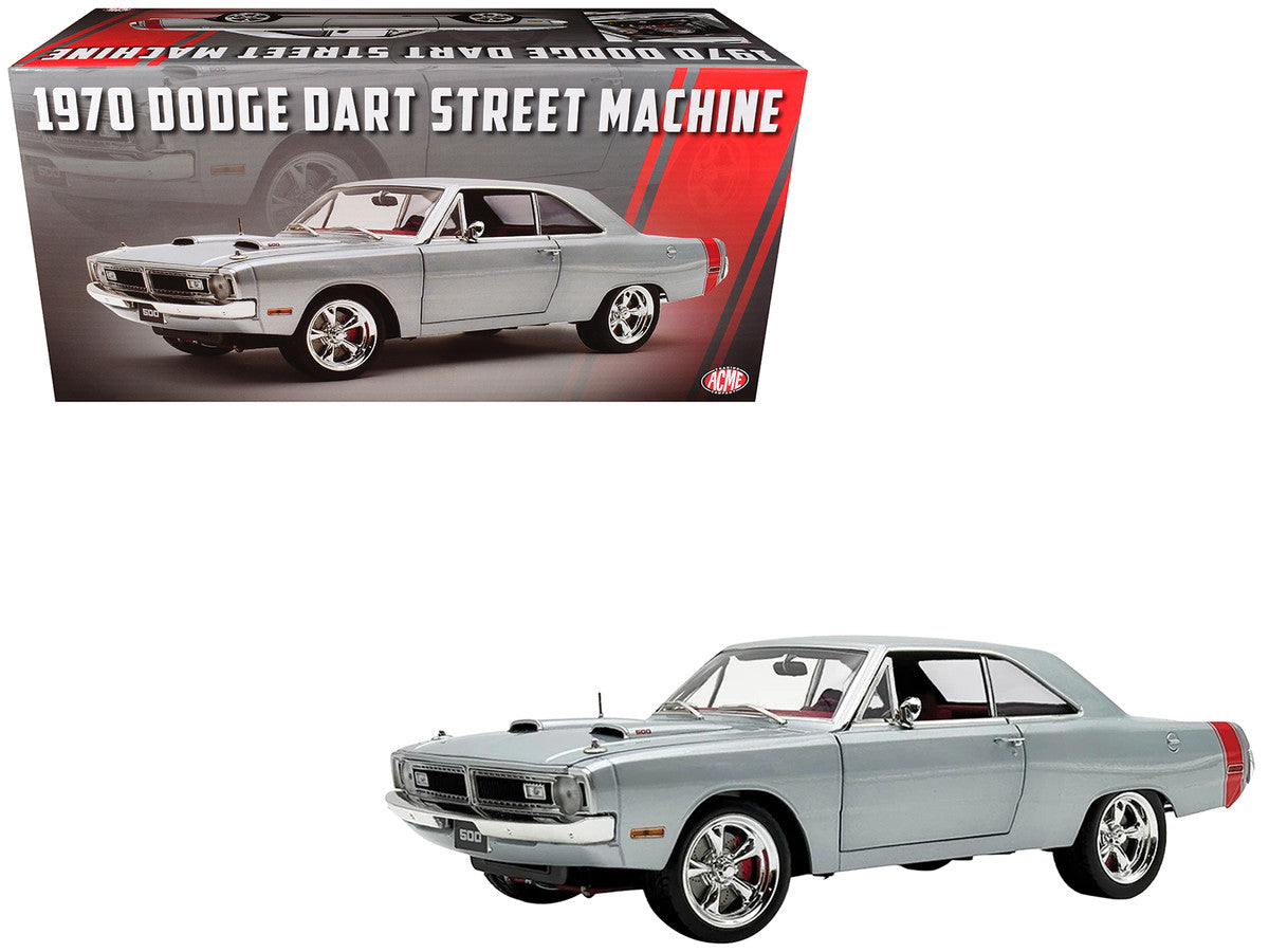 1970 Dodge Dart 440 Street Machine Titanium Silver Metallic with Red Tail Stripe and Red Interior Limited Edition to 594 pieces Worldwide 1/18 Diecast Model Car by ACME Acme