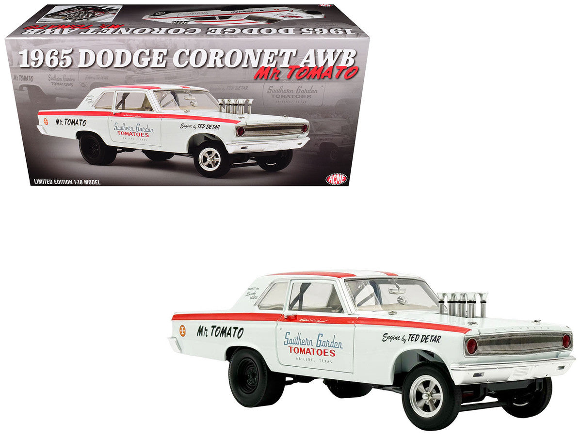 1965 Dodge Coronet AWB "Mr. Tomato" White with Red Stripes Limited Edition to 408 pieces Worldwide 1/18 Diecast Model Car by ACME Acme