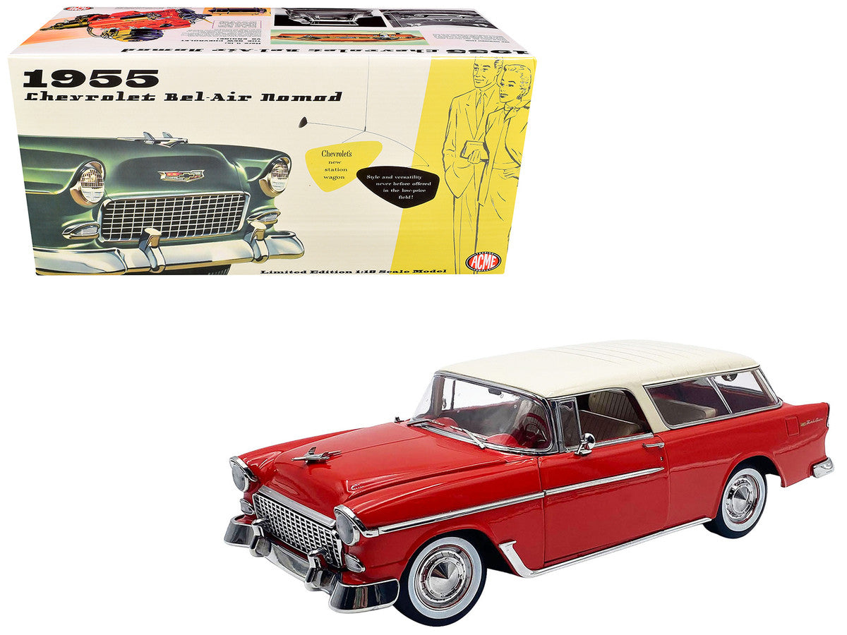 1955 Chevrolet Bel Air Nomad Red with Cream Top Limited Edition to 958 pieces Worldwide 1/18 Diecast Model Car by ACME Acme