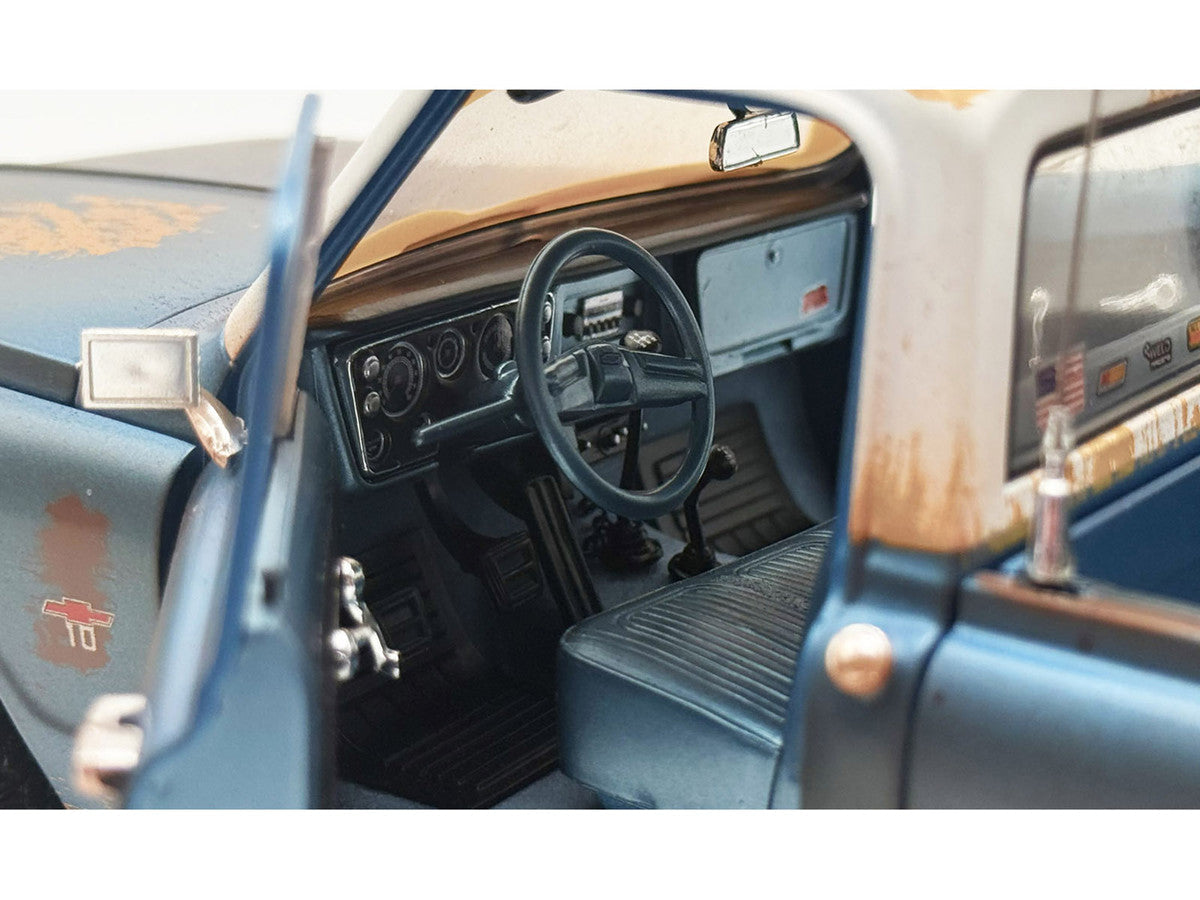 1967 Chevrolet K-10 Pickup Truck "World of Outlaws Push Truck" Blue (Rusted) with White Top Limited Edition to 378 pieces Worldwide 1/18 Model Car by ACME Acme