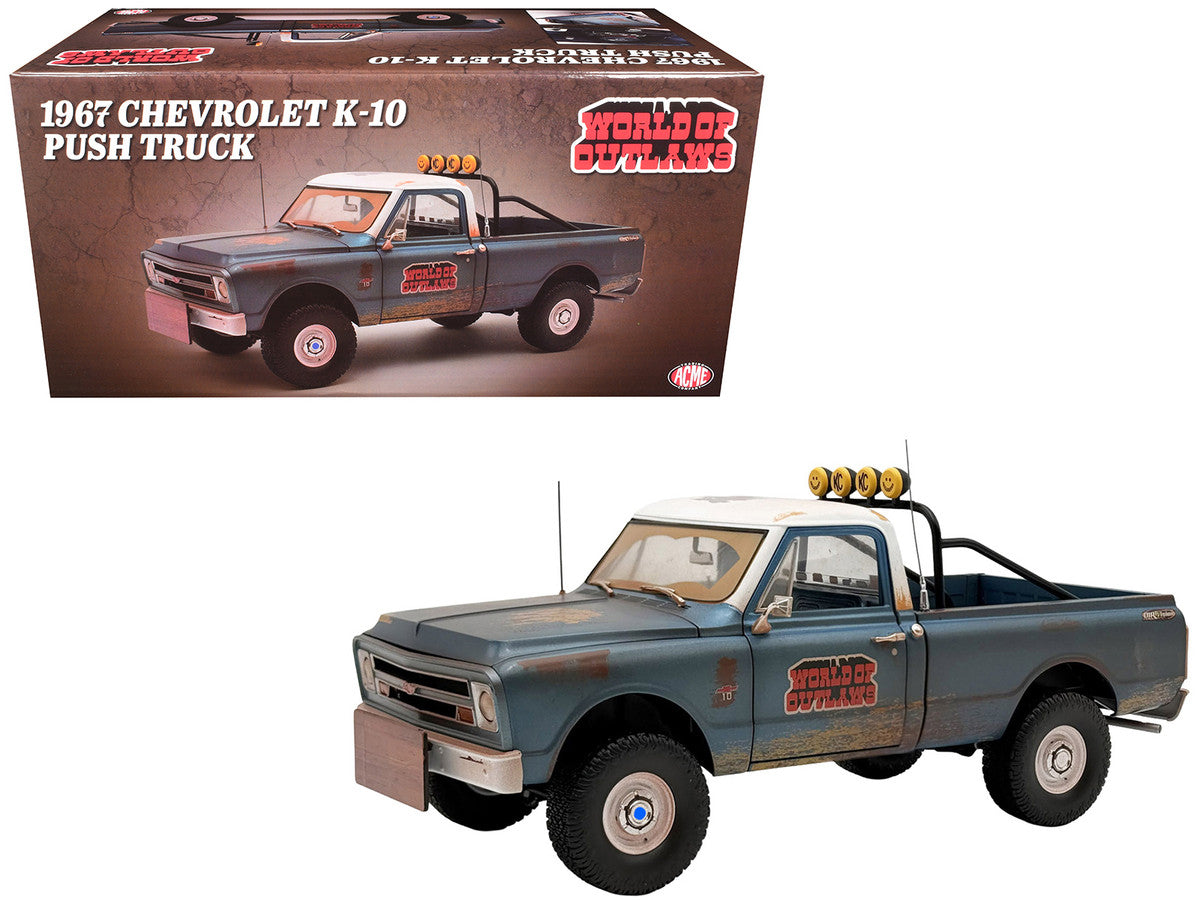 1967 Chevrolet K-10 Pickup Truck "World of Outlaws Push Truck" Blue (Rusted) with White Top Limited Edition to 378 pieces Worldwide 1/18 Model Car by ACME Acme