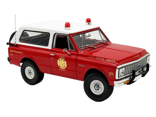 1972 Chevrolet Blazer K/5 "The Chief - Winder Fire Department Georgia Battalion 1" Red with White Top Limited Edition to 246 pieces Worldwide 1/18 Diecast Model Car by ACME Acme