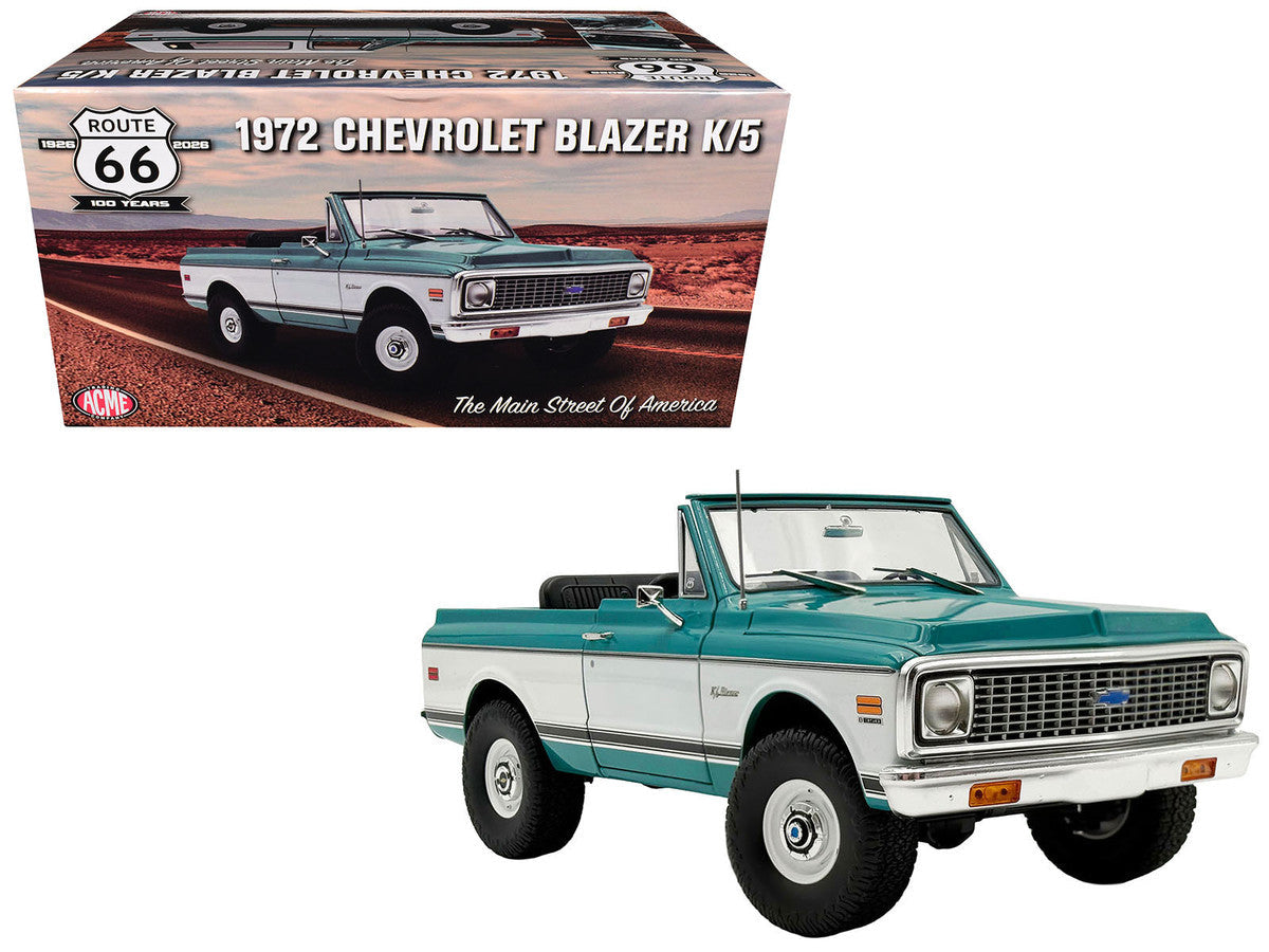 1972 Chevrolet Blazer K/5 "Route 66 100th Anniversary" Green and White with Black Stripes Limited Edition 1/18 Diecast Model Car by ACME Acme