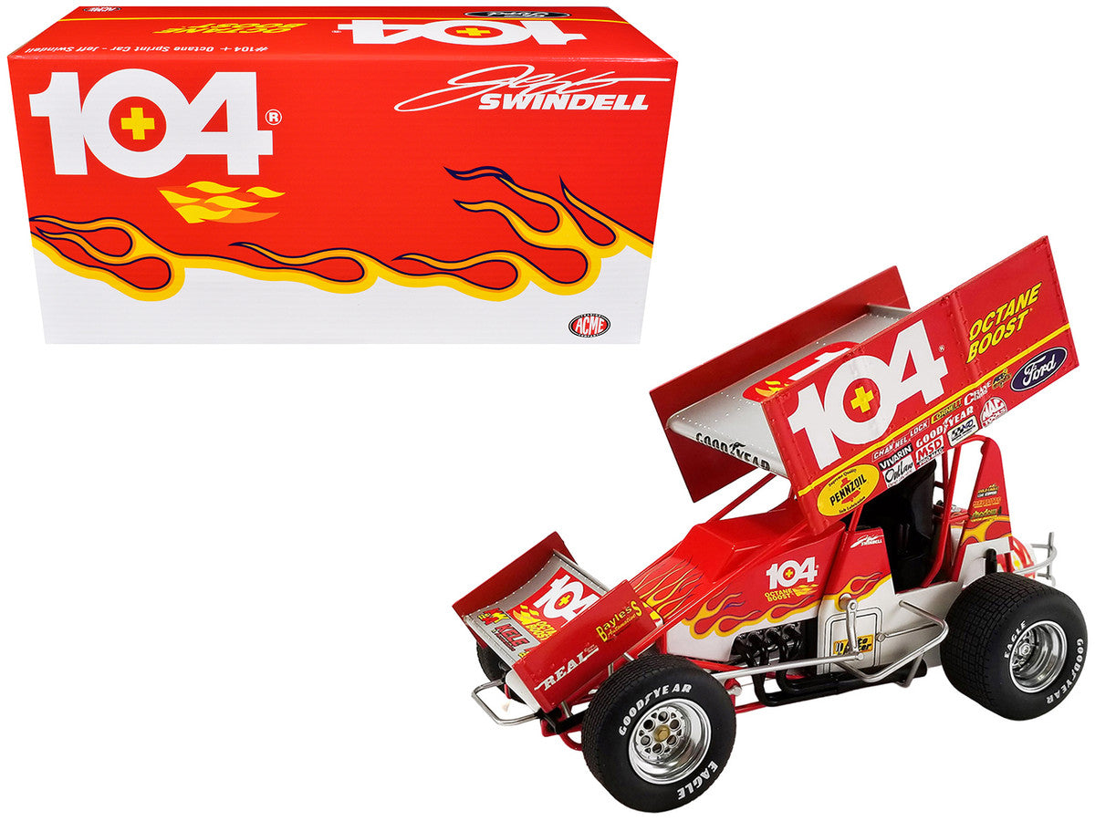 Winged Sprint Car #104+ Jeff Swindell "Octane Boost" Red with Graphics "National Sprint Car Hall of Fame" 1/18 Diecast Model Car by ACME-4