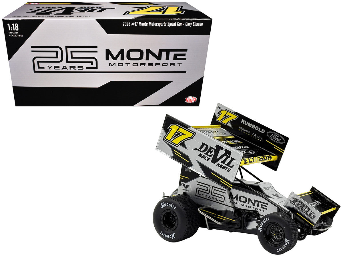 Winged Sprint Car #17 Cory Eliason "Devil Race Karts" Monte Motorsports (2025) 1/18 Diecast Model Car by ACME-3