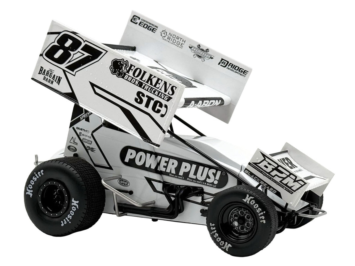Winged Sprint Car #87 Aaron Reutzel "Power Plus" White (2026) 1/18 Diecast Model Car by ACME Acme