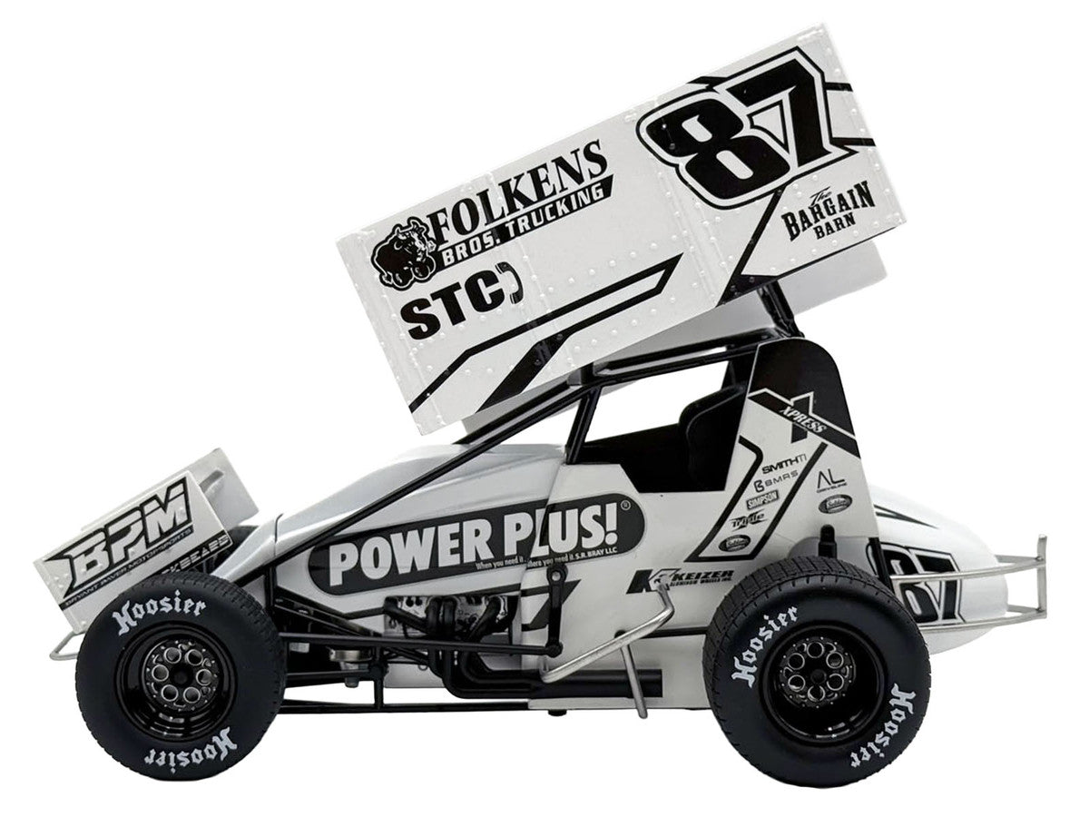 Winged Sprint Car #87 Aaron Reutzel "Power Plus" White (2026) 1/18 Diecast Model Car by ACME Acme