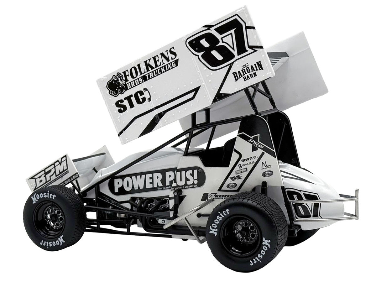 Winged Sprint Car #87 Aaron Reutzel "Power Plus" White (2026) 1/18 Diecast Model Car by ACME Acme