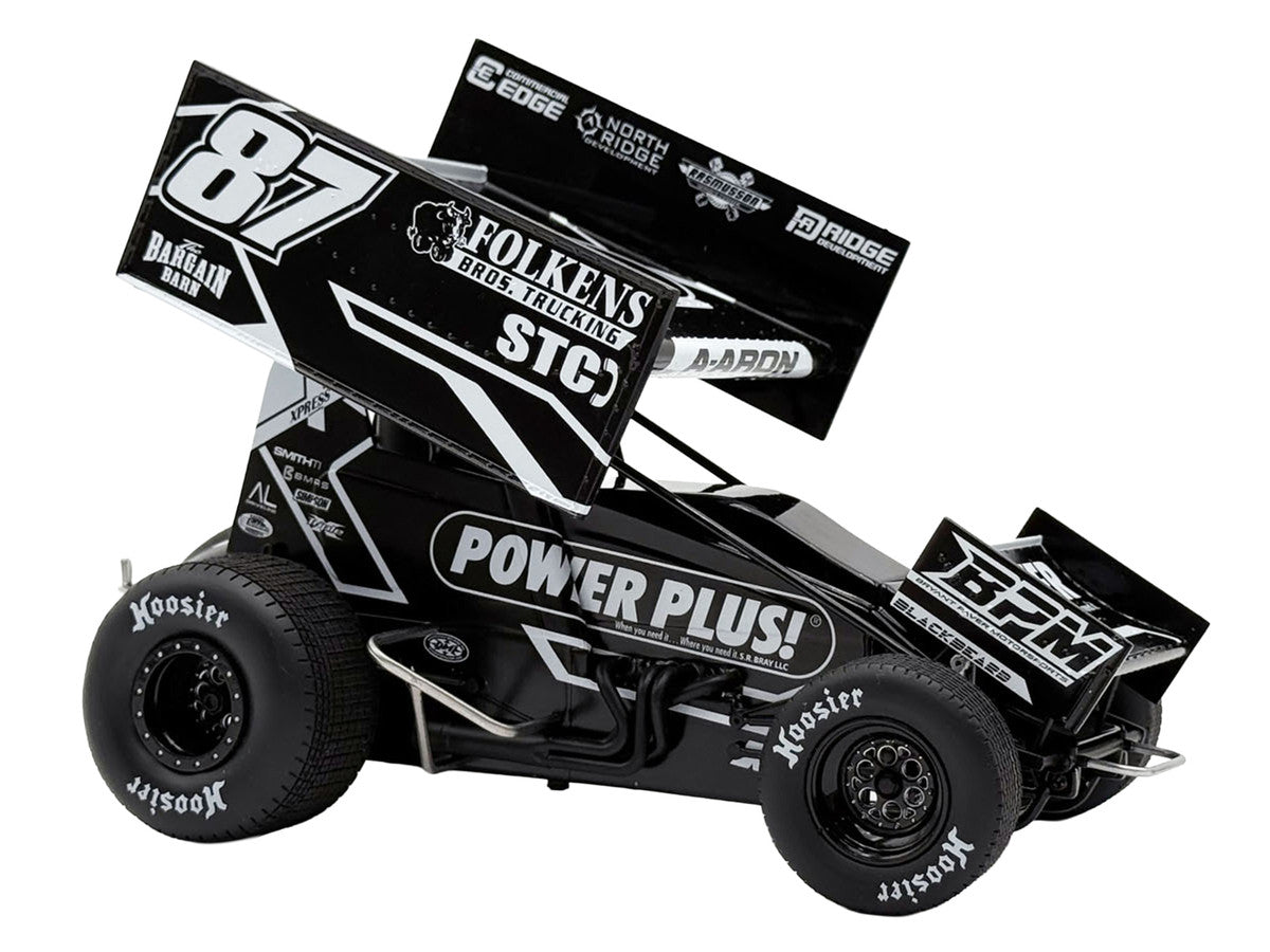Winged Sprint Car #87 Aaron Reutzel "Power Plus" Black (2026) 1/18 Diecast Model Car by ACME Acme