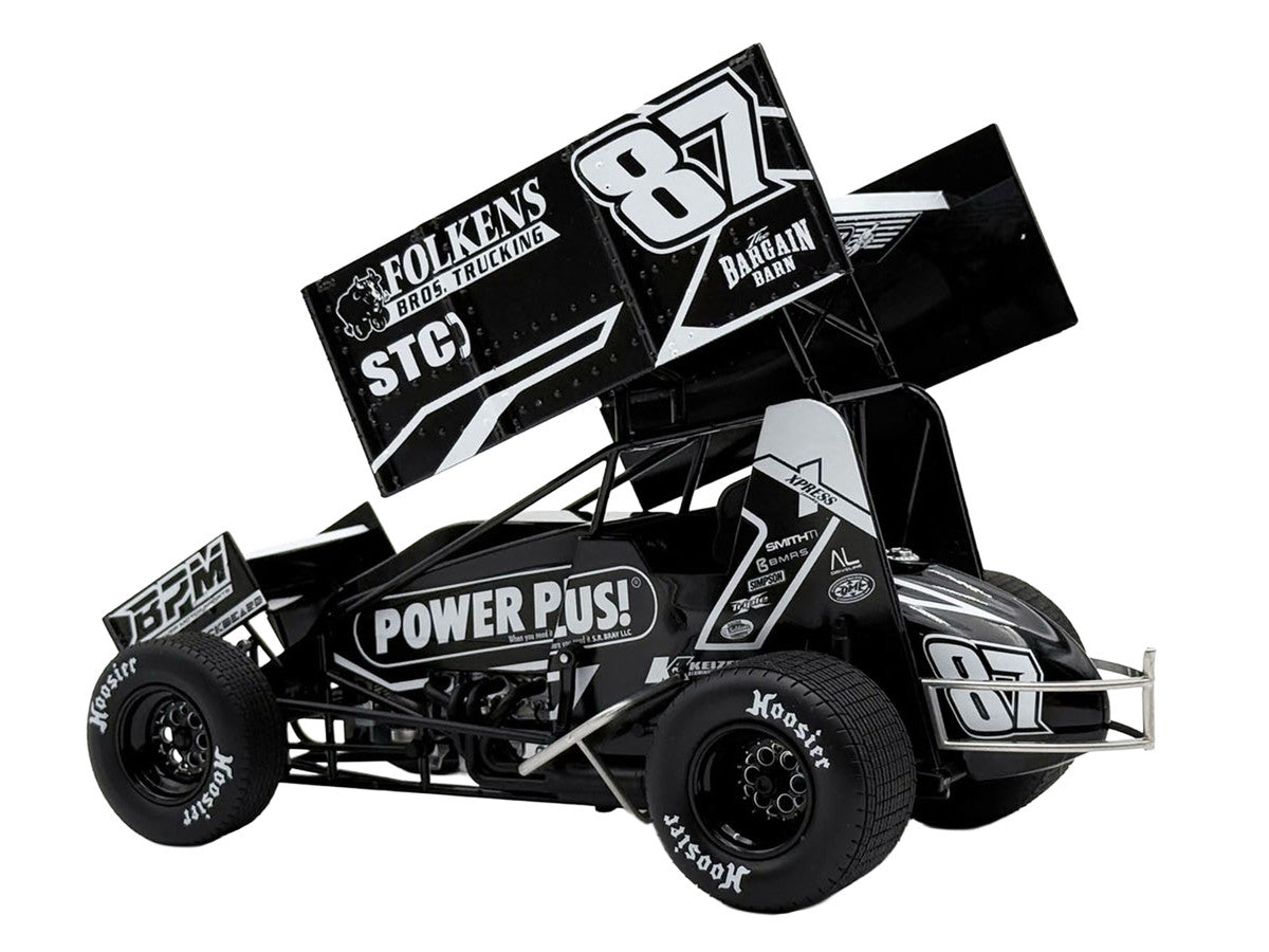 Winged Sprint Car #87 Aaron Reutzel "Power Plus" Black (2026) 1/18 Diecast Model Car by ACME Acme