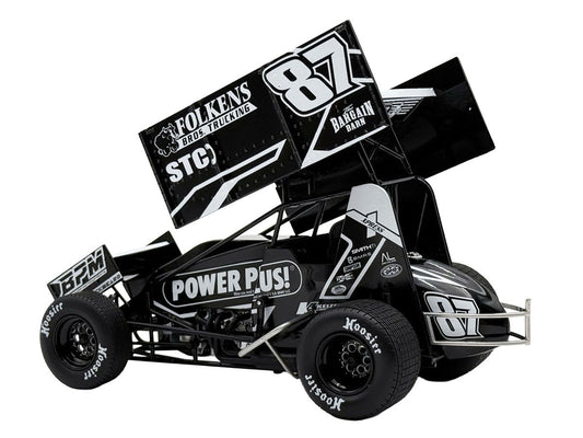 Winged Sprint Car #87 Aaron Reutzel "Power Plus" Black (2026) 1/18 Diecast Model Car by ACME Acme