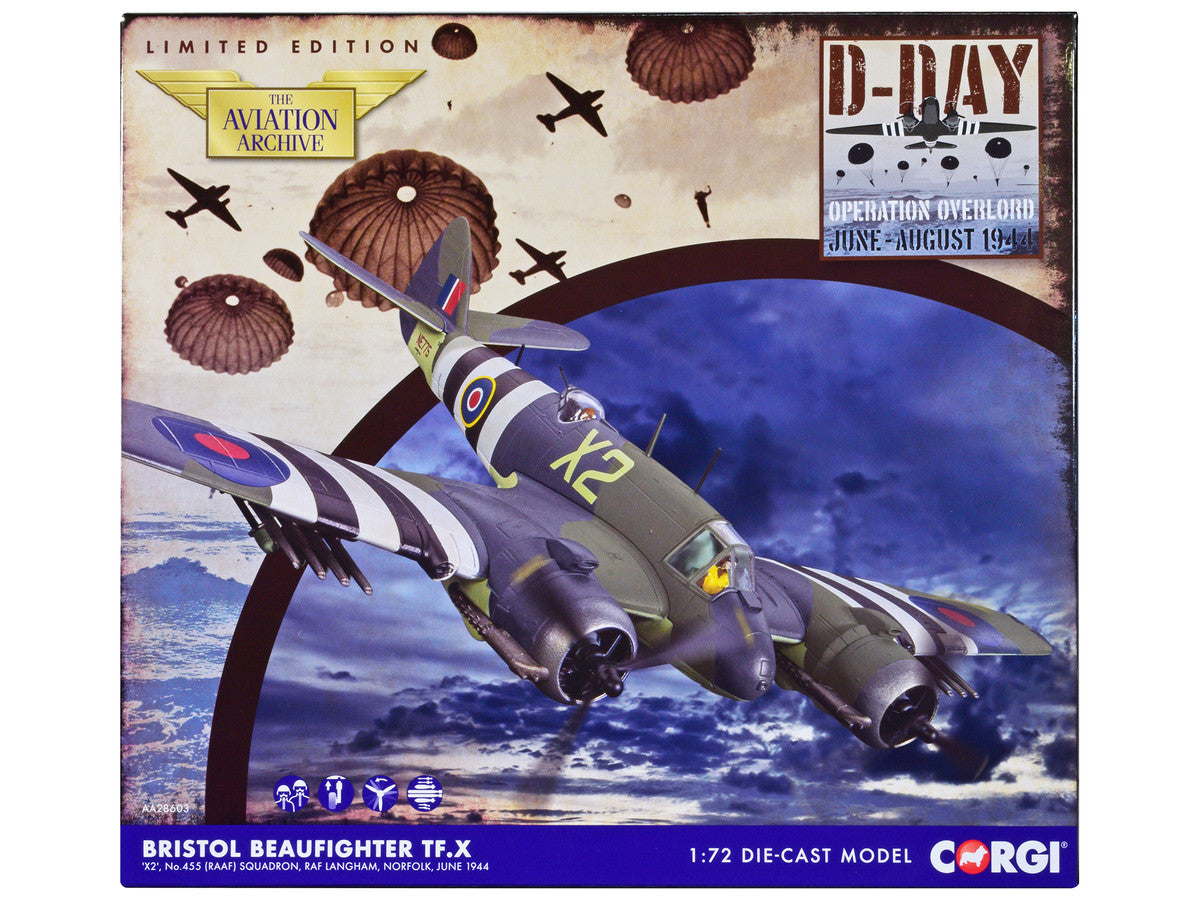 Bristol Beaufighter TF.X Fighter Aircraft "NE775/X2 455 Squadron RAF Langham Norfolk" (1944) British Royal Air Force "The Aviation Archive" Series 1/72 Diecast Model by Corgi-0