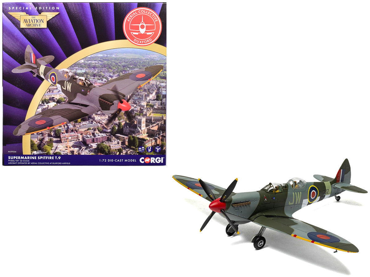 Supermarine Spitfire T.9 Aircraft "PV202 Aerial Collective at Duxford Airfield" British Royal Air Force "The Aviation Archive" Series 1/72 Diecast Model by Corgi-0