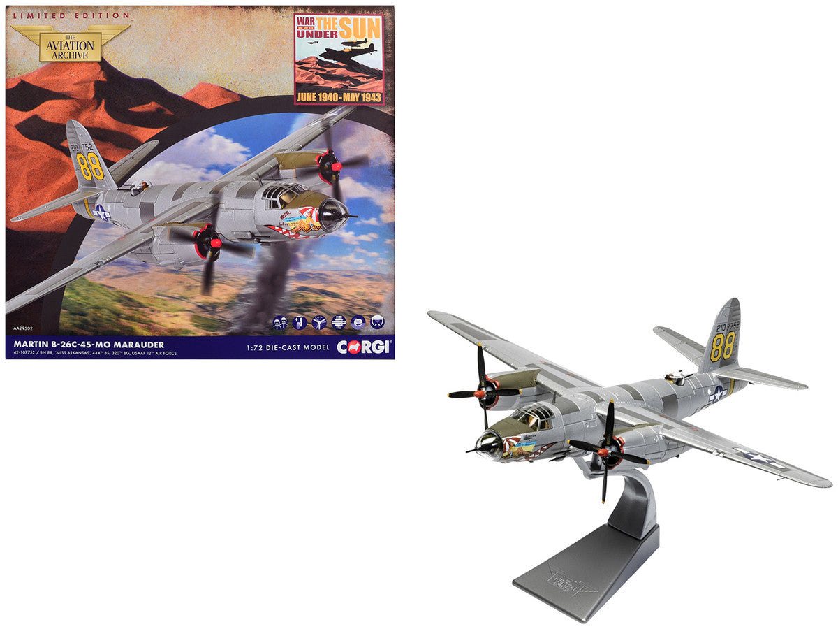 Martin B-26C-45-MO Marauder Aircraft "42-107752 Miss Arkansas 444th BS 320th BG 12th Air Force" (1944) United States Army Air Forces "The Aviation Archive" Series 1/72 Diecast Model by Corgi-4