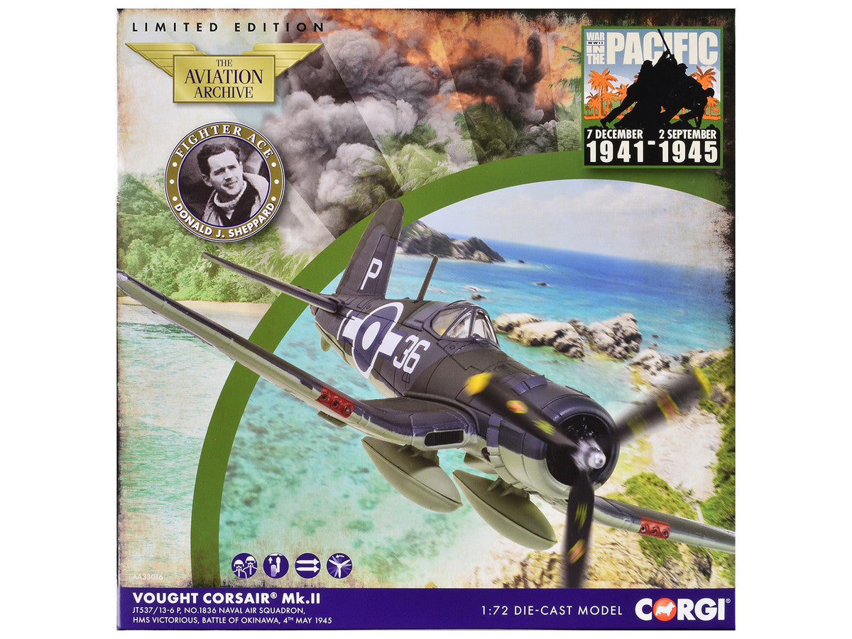 Vought Corsair Mk. II Fighter Aircraft "JT537 1836 Naval Air Squadron HMS Victorious Battle of Okinawa" (1945) British Royal Navy Fleet Air Arm "The Aviation Archive" Series 1/72 Diecast Model by Corgi Corgi