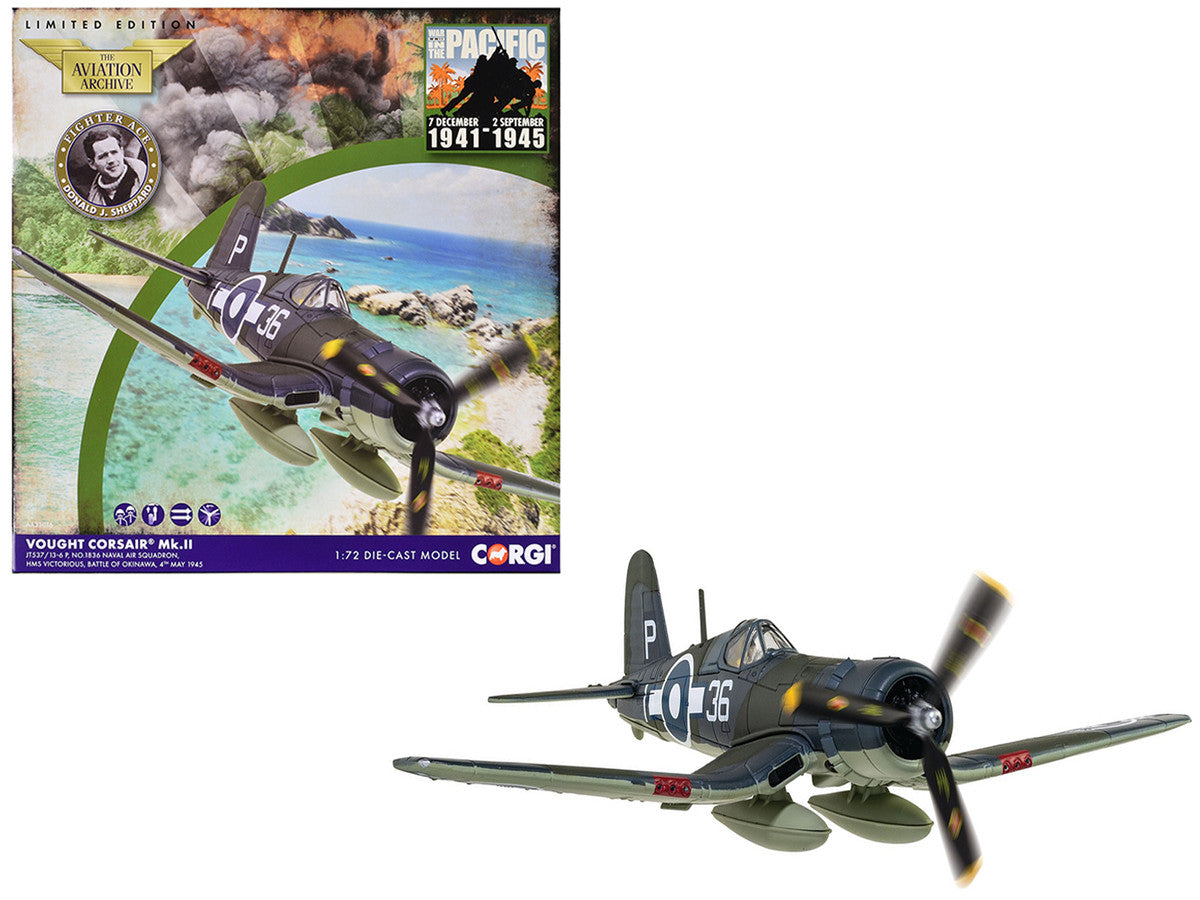 Vought Corsair Mk. II Fighter Aircraft "JT537 1836 Naval Air Squadron HMS Victorious Battle of Okinawa" (1945) British Royal Navy Fleet Air Arm "The Aviation Archive" Series 1/72 Diecast Model by Corgi Corgi