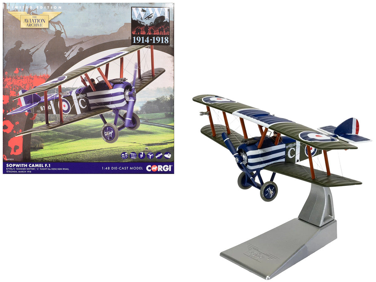 Sopwith Camel F.1 Aircraft "B7190 Donner Wetter! 'C' Flight No. 10 Squadron" (1918) Royal Naval Air Service "The Aviation Archive" Series 1/48 Diecast Model by Corgi Corgi
