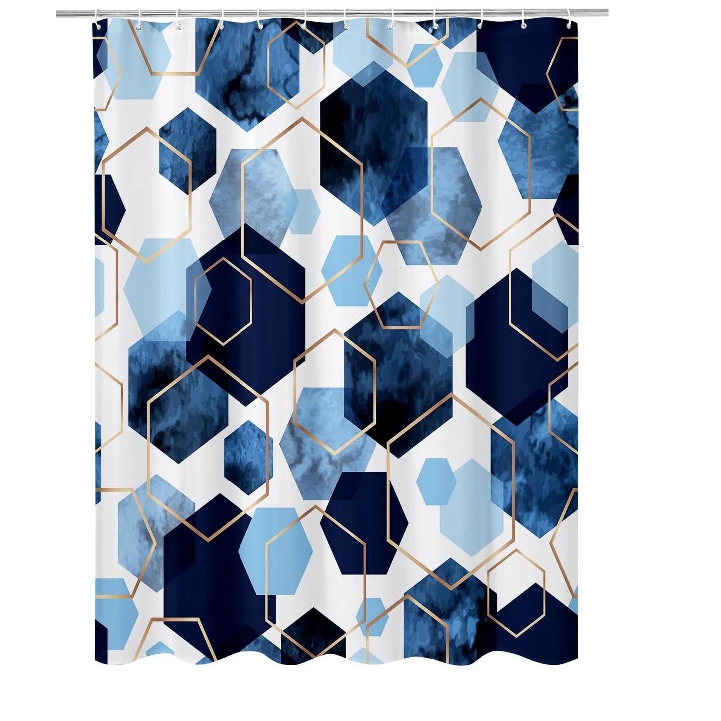 72"W x 78"H Blue White Hexagon Geometric Pattern Polyester Shower Curtain FastFurnishings