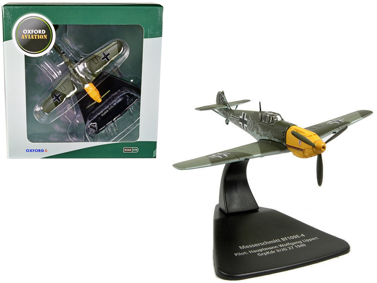 Messerschmitt Bf 109E-4 Fighter Plane Pilot: Hauptmann Wolfgang Lippert GrpKdr II/JG 27 (1940) "Oxford Aviation" Series 1/72 Diecast Model Airplane by Oxford Diecast